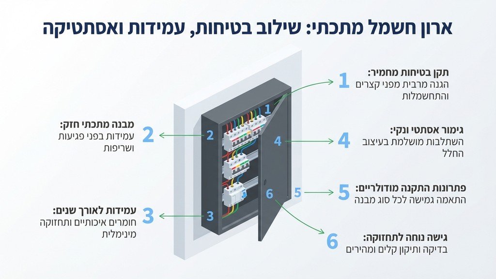 נוצר על ידי מודל בינה מלאכותית Gemini Pro לוח חשמל מתכתי בטיחותי ואיכותי בבניין מגורים