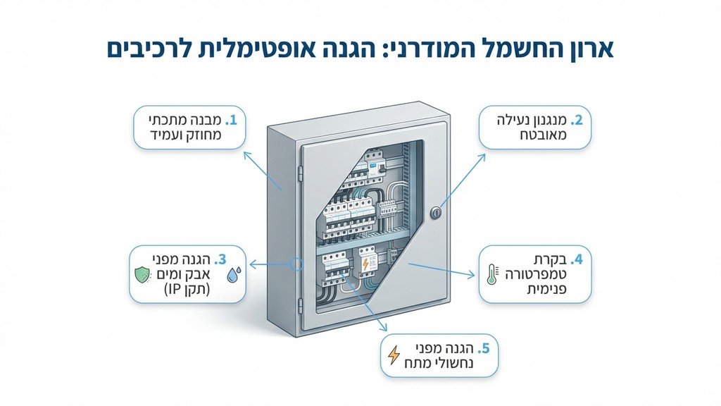 ארון חשמל מתכתי מודרני בבניין מגורים