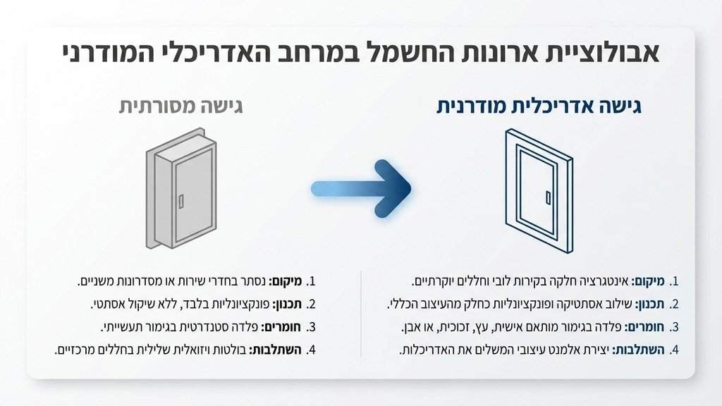 נוצר על ידי מודל בינה מלאכותית Gemini Pro ארון חשמל מעוצב המשתלב בלובי של בניין מודרני