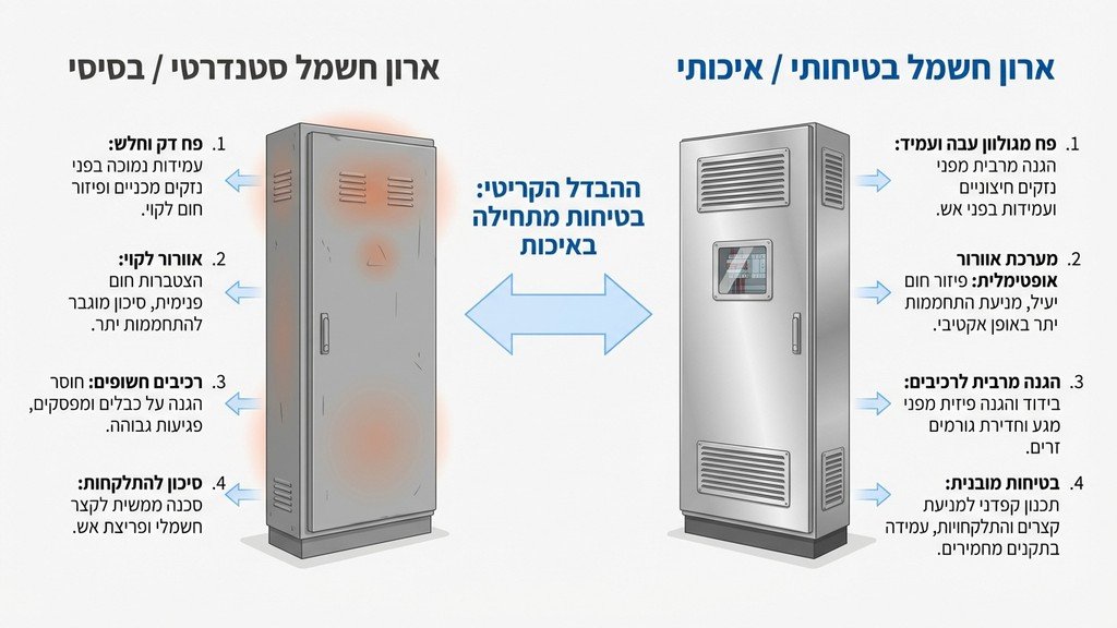נוצר על ידי מודל בינה מלאכותית Gemini Pro דלתות פח לארונות חשמל עמידות בפני אש המותקנות במבנה תעשייתי