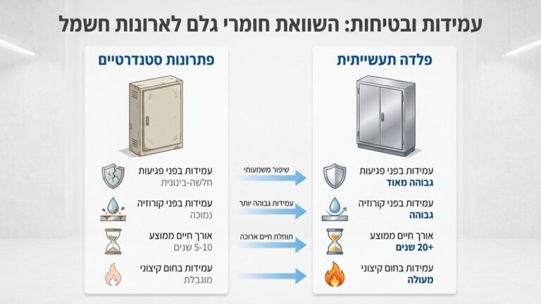 ארון חשמל מתכת תעשייתי מותקן בסביבת מפעל