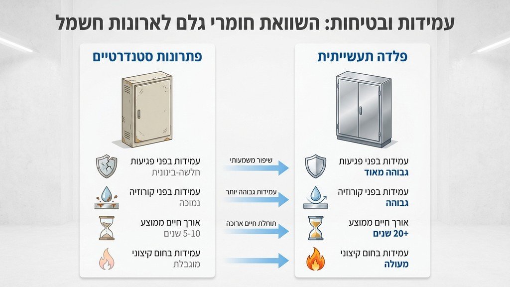 ארון חשמל מתכת תעשייתי מותקן בסביבת מפעל