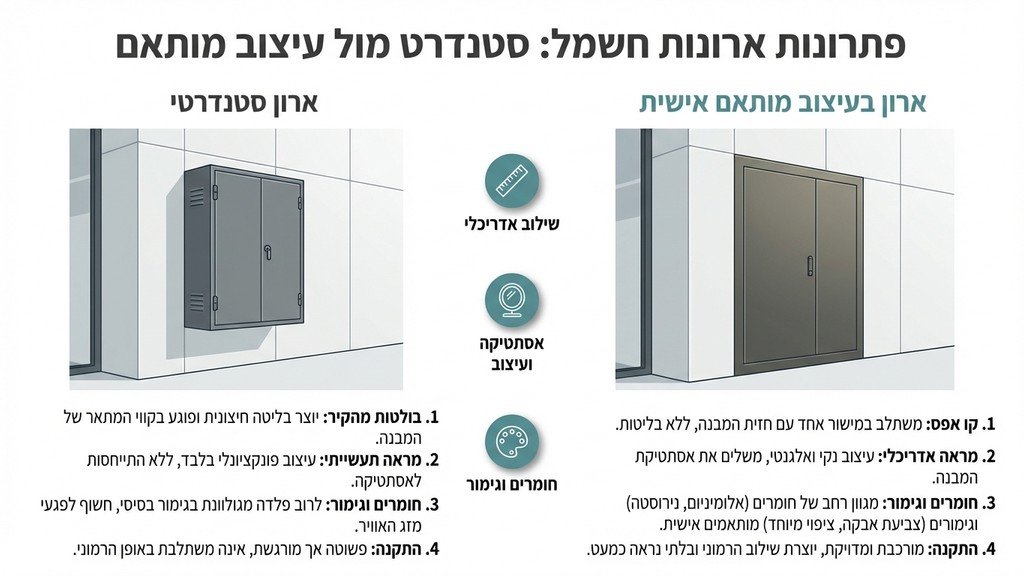 ארון חשמל מעוצב המשתלב בחזית מבנה מודרני