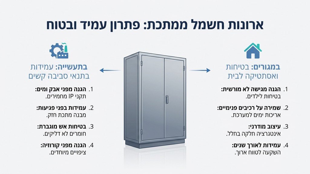 ארון חשמל ממתכת ברהט מותקן בסביבה תעשייתית להגנה מרבית