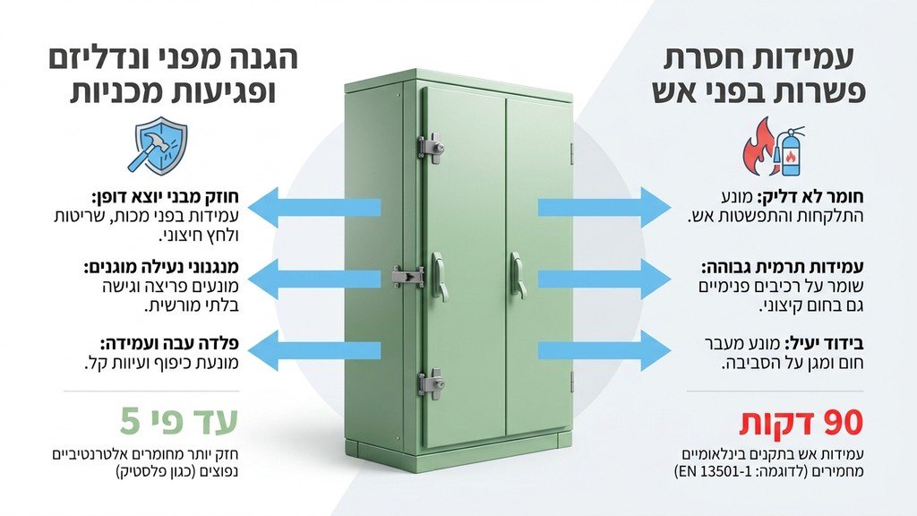 ארון חשמל ממתכת מותקן במבנה ציבורי המציג עמידות גבוהה