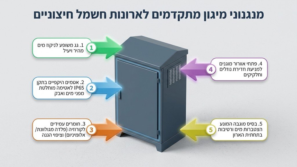 ארון חשמל חיצוני ממתכת מוגן מים באזור תעשייה