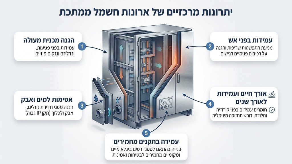 ארון חשמל ממתכת מותקן בסביבה תעשייתית