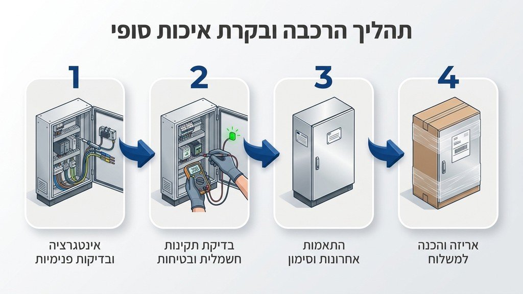 תהליך ייצור והרכבה של ארון חשמל מפלדה במפעל מקצועי
